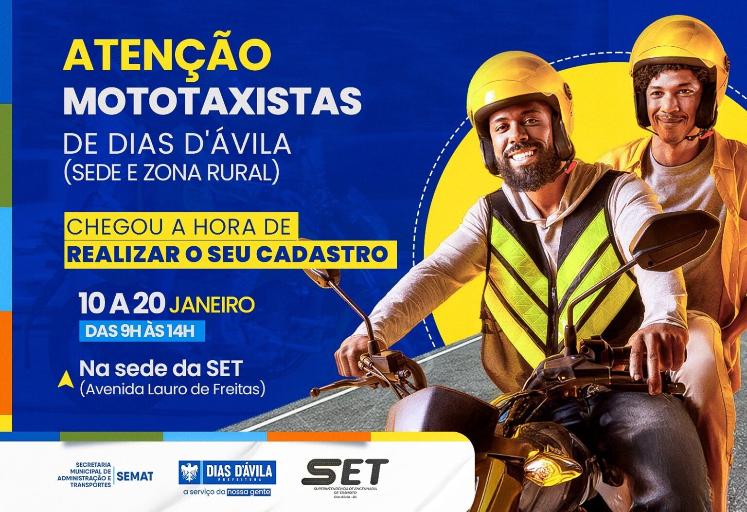 Prefeitura de Dias d’Ávila abre cadastramento para mototaxistas da Sede e Zona Rural